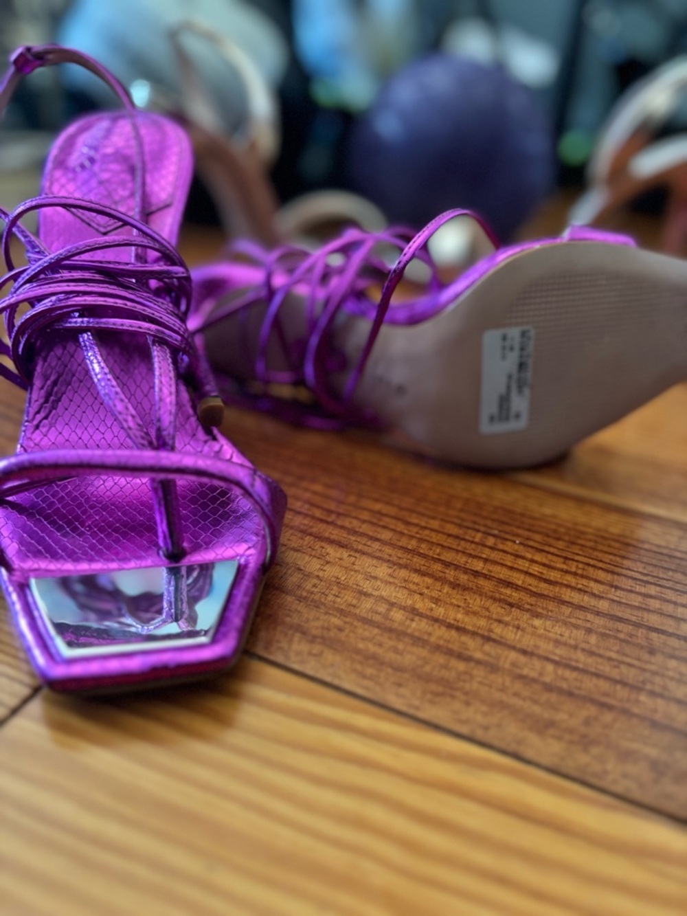 NWOB SCHUTZ Metallic Purple Lace-Up Stiletto Sandal - Picture 3 of 7